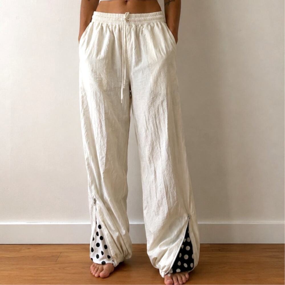 Vintage 80s 90s Avant Garde Parachute Pants Polka Dot Zip Hem Balloon Rare-L